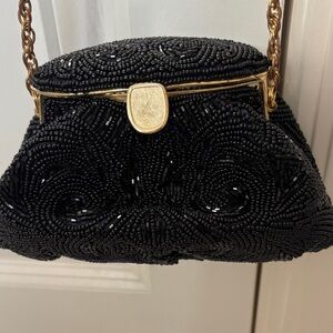 Vintage black beaded Evening Bag Gold Chain - EUC - NYE- Black Tie